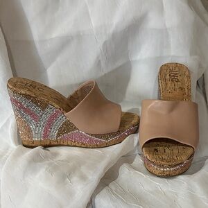 INC International Concepts Pink and Tan Wedge Sandals
